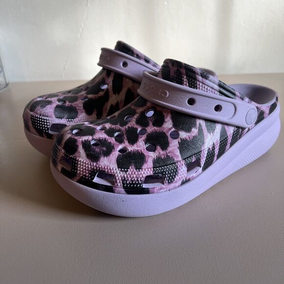 Kids Crocs Classic Animal Cutie Girls Purple Leopard Platform Clog Size J5 - Picture 4 of 16